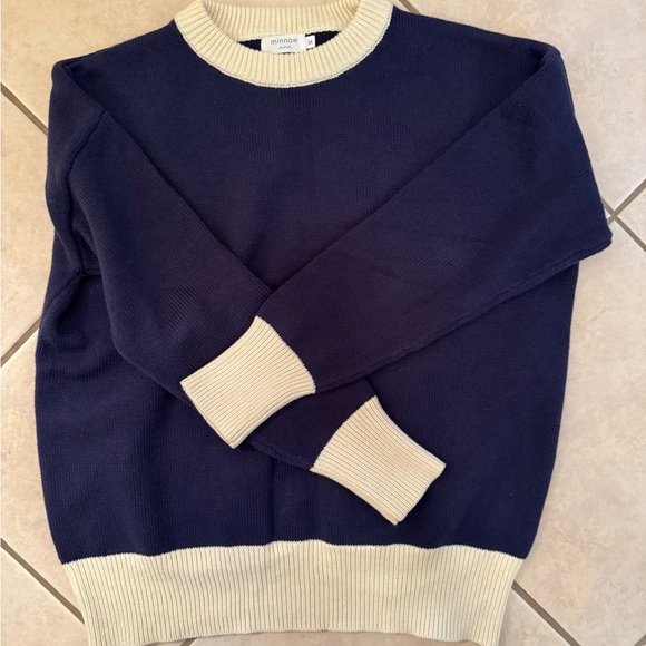 Minnow women’s navy and cream trim knit sweater - Picture 4 of 5